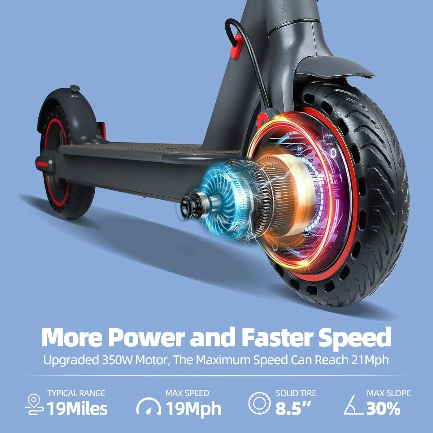 DY01 Electric Scooter，350W Motor，Up to 19MPH，19 Miles Long-Range Portable Folding Commuter E-Scooter for Adults,8.5" Honeycomb Solid Tires,Dual Braking System & Adjustable Speed App POSSWAY 